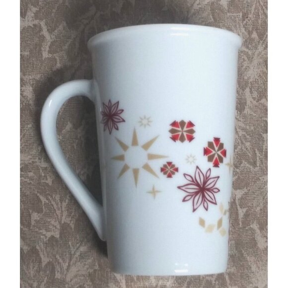Starbucks 2013 Mug VINTAGE Holiday Coffee Mug Red Snowflakes Poinsettias 12 Oz - Picture 3 of 8